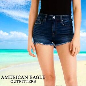 American Eagle Outfitters, Hi-Rise Shortie Jean Short’s, Size 0, Dark Blue